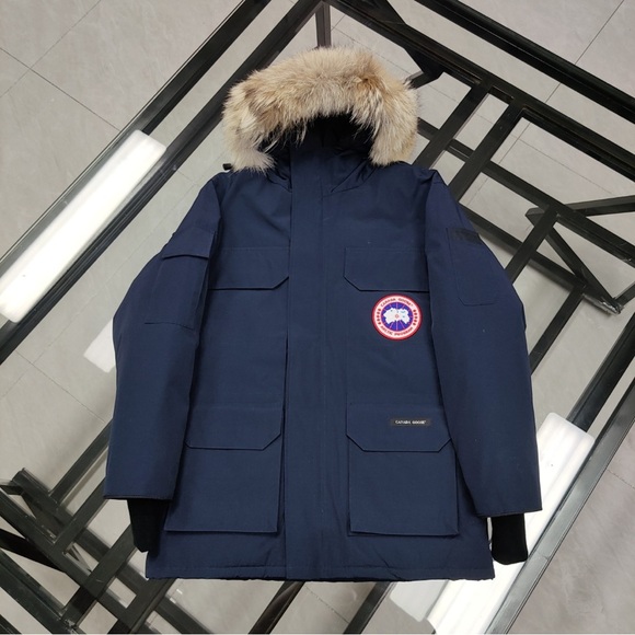 Men's Navy Parka with Fur Trim - Picture 1 of 3